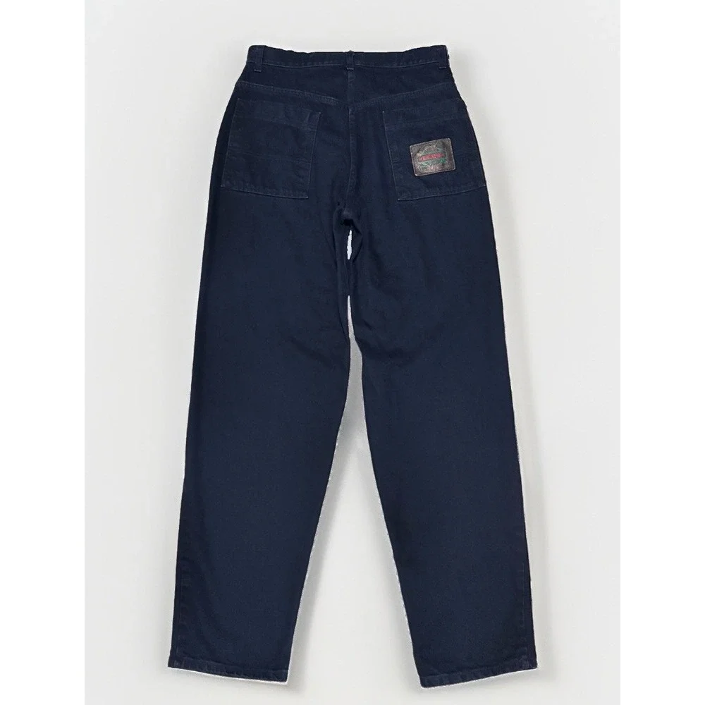 VTG 90s Boss Jeans Baggy Wide Leg Dark Wash Navy Made in USA Denim Skater 32x34